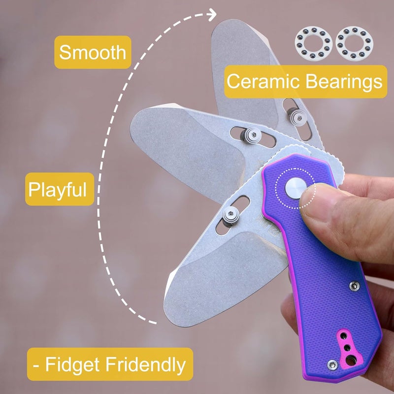 JIN Rhino Jr. Kids Pocket Knife, Fidget Toy Knife, DIY Kit, 1.97” Unsharpened Steel Blade, Safety Rounded Tip, Kids-friendly Button Lock Folding EDC, Blue Multi G10 Handle - Image 2